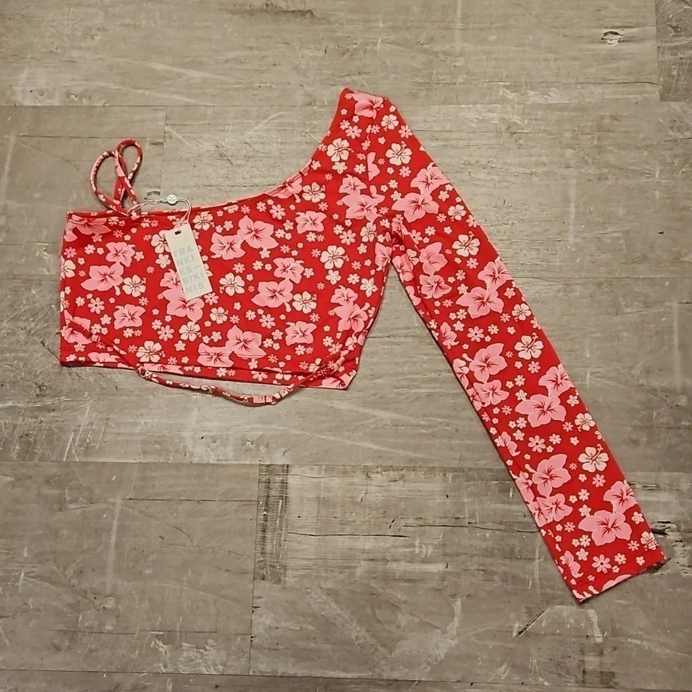 💕FRANKIES BIKINIS Keira Floral One Shoulder Bikini Top Coconut Girl Large NWT